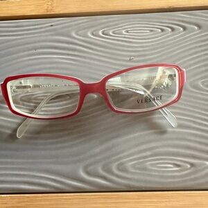 Versace Red framed White and Silver Eyeglasses with crystal greva pattern